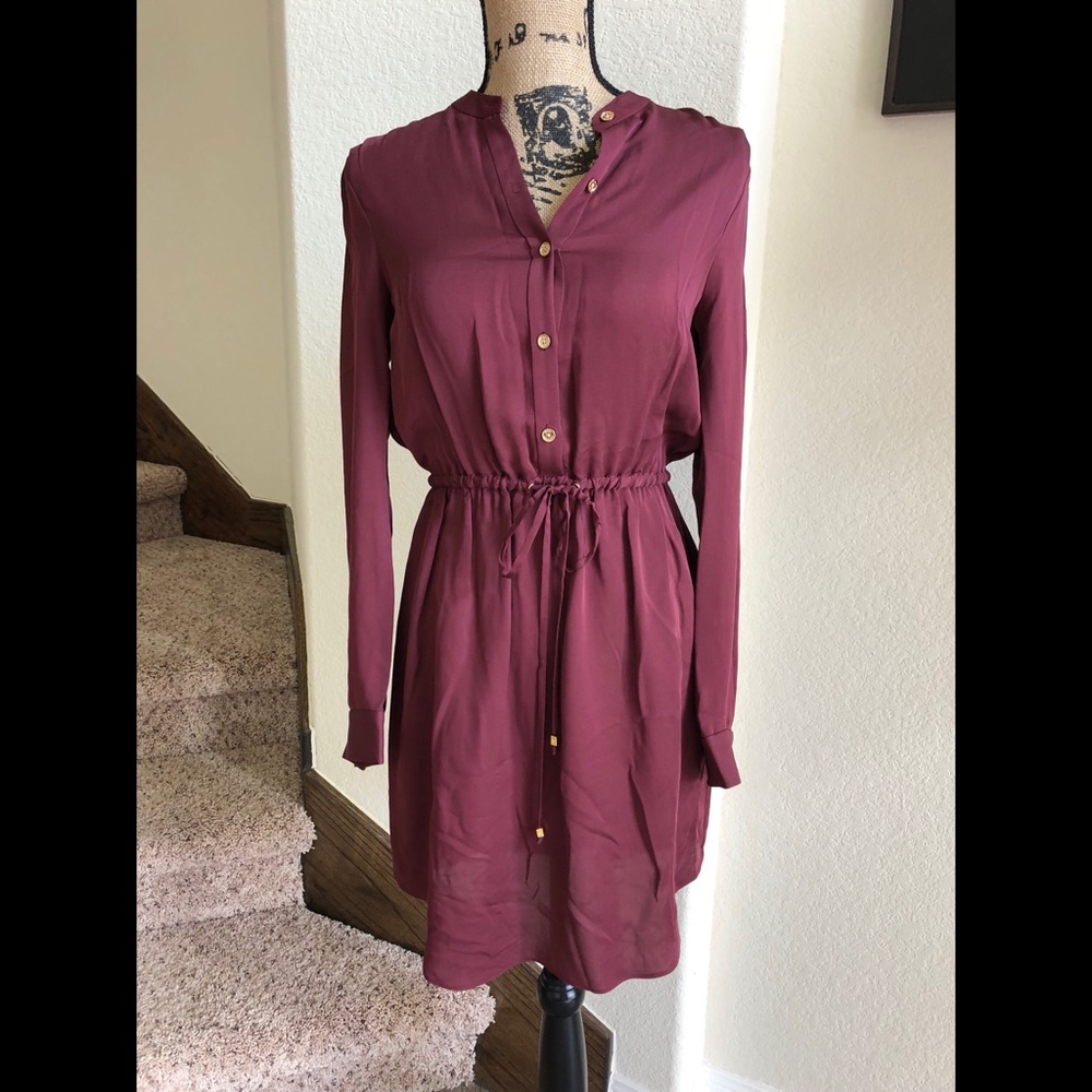 Merlot Long Sleeve Dress w/ Gold Buttons